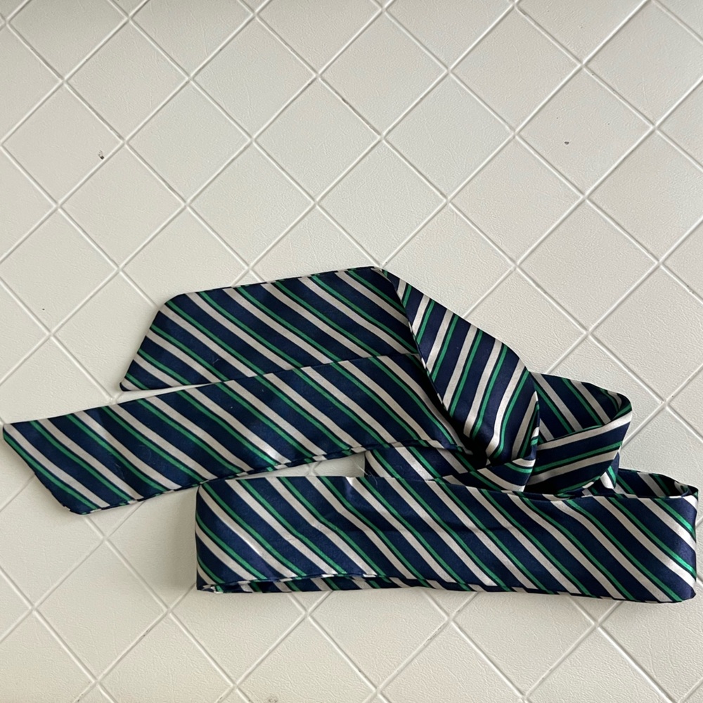 Striped Silk Tie in Navy, Green & White